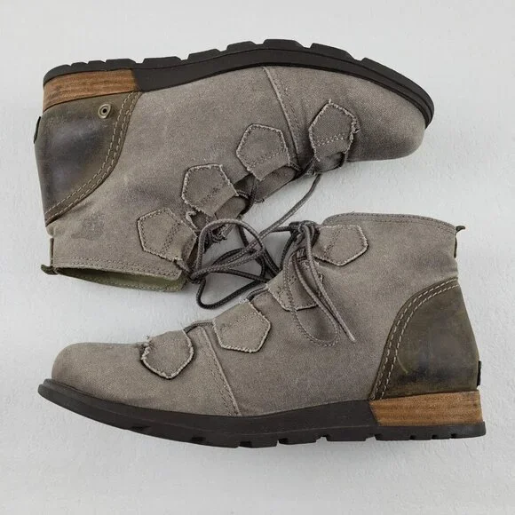 Sorel Major Carly Lace Up Boot Womens 8.5 Beige Canvas Ankle Military Combat - Picture 5 of 10